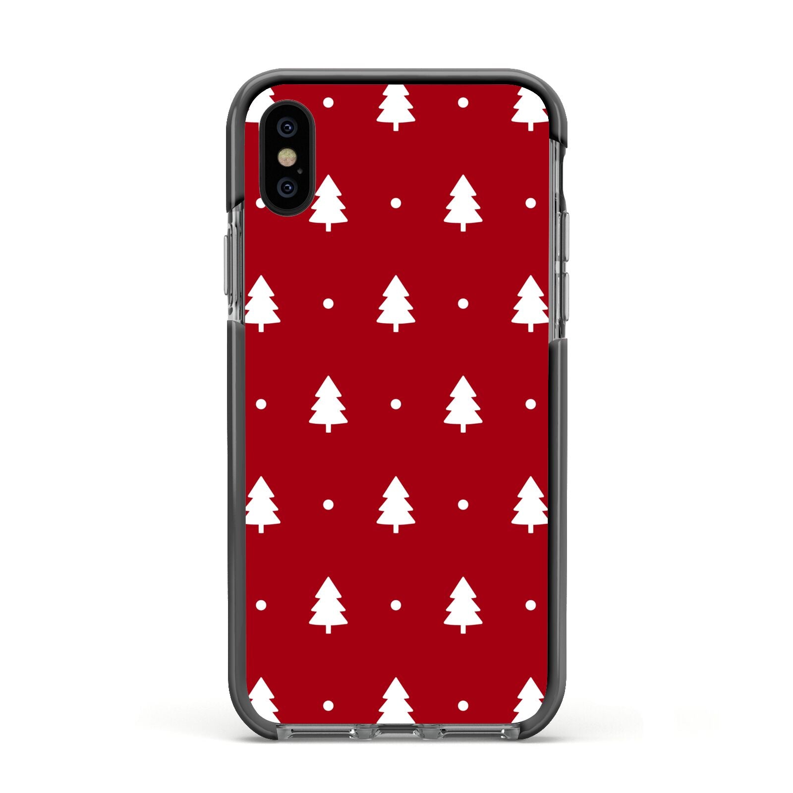 Classic Red Christmas Trees Apple iPhone Xs Impact Case Black Edge on Black Phone