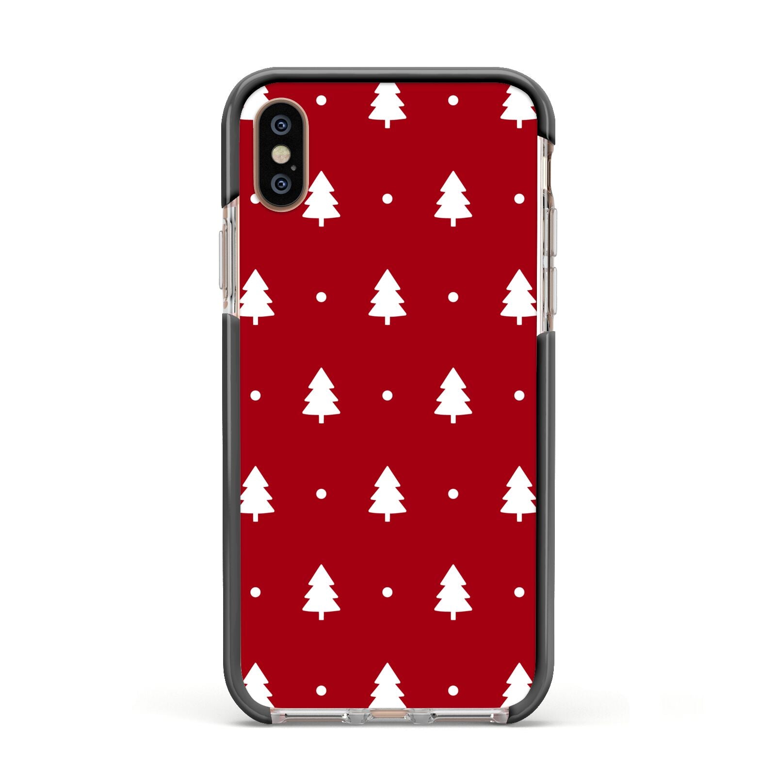 Classic Red Christmas Trees Apple iPhone Xs Impact Case Black Edge on Gold Phone