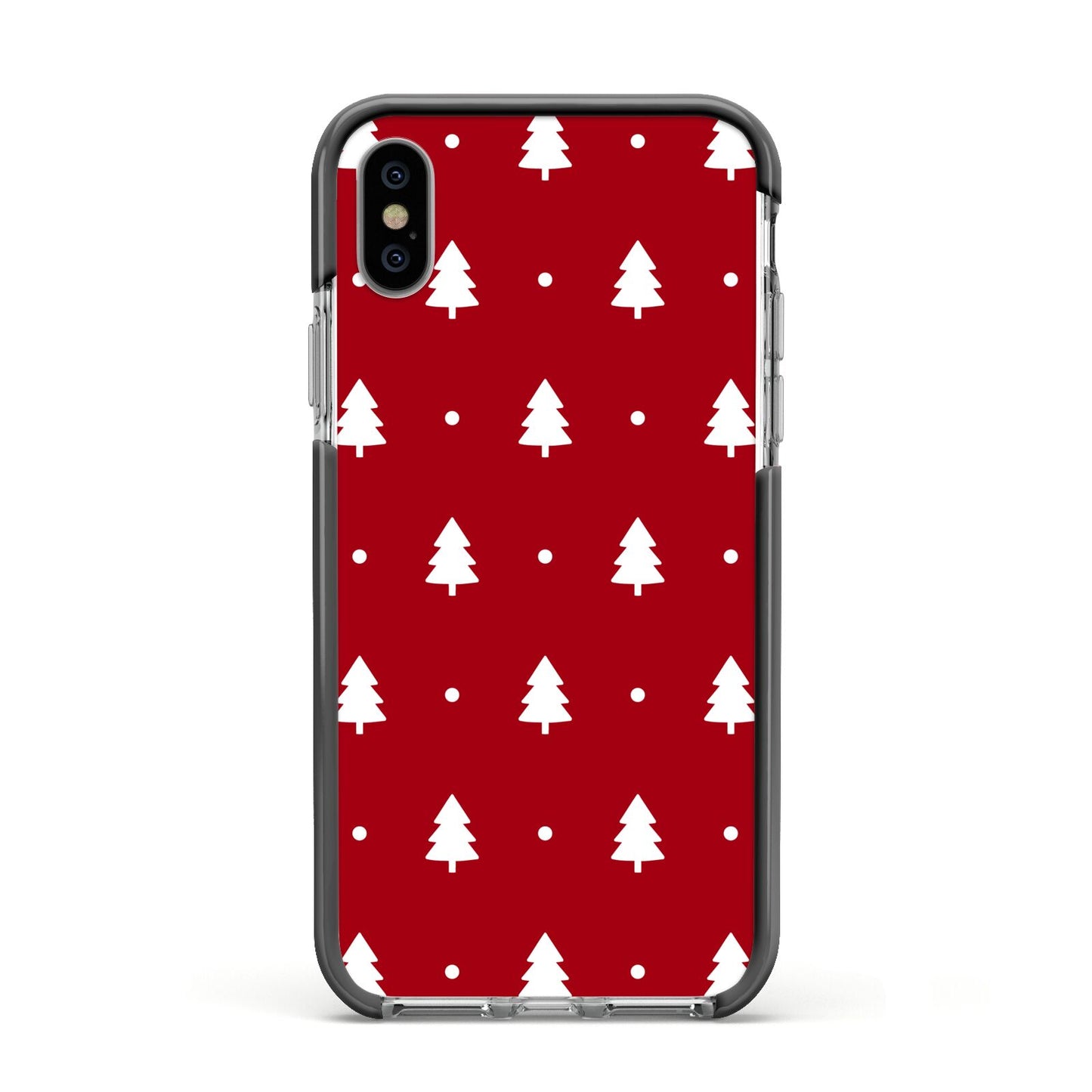 Classic Red Christmas Trees Apple iPhone Xs Impact Case Black Edge on Silver Phone