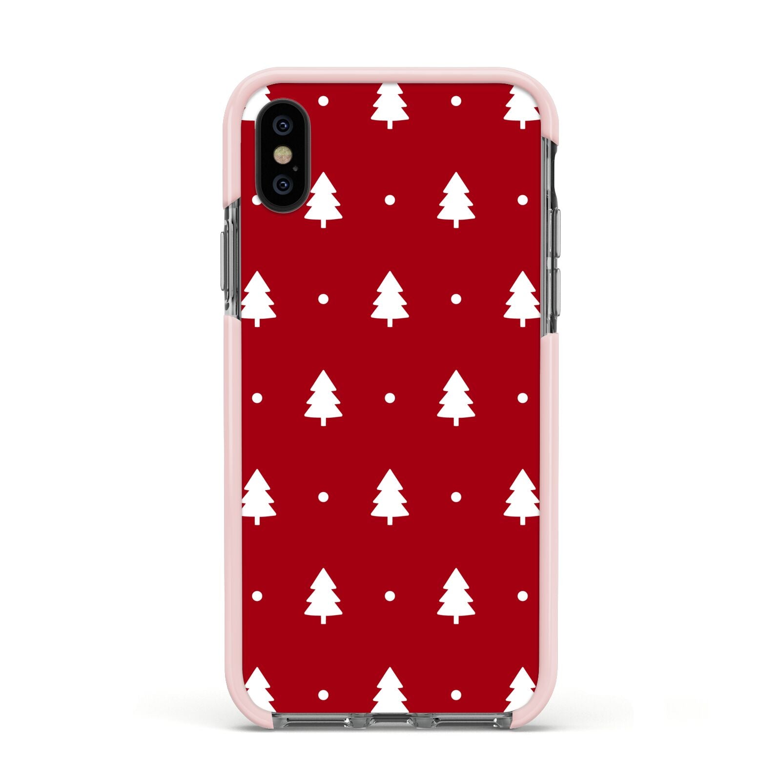 Classic Red Christmas Trees Apple iPhone Xs Impact Case Pink Edge on Black Phone