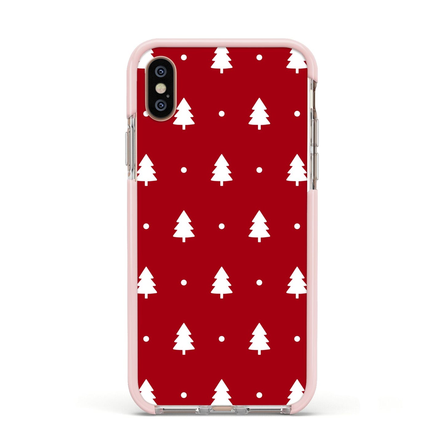 Classic Red Christmas Trees Apple iPhone Xs Impact Case Pink Edge on Gold Phone