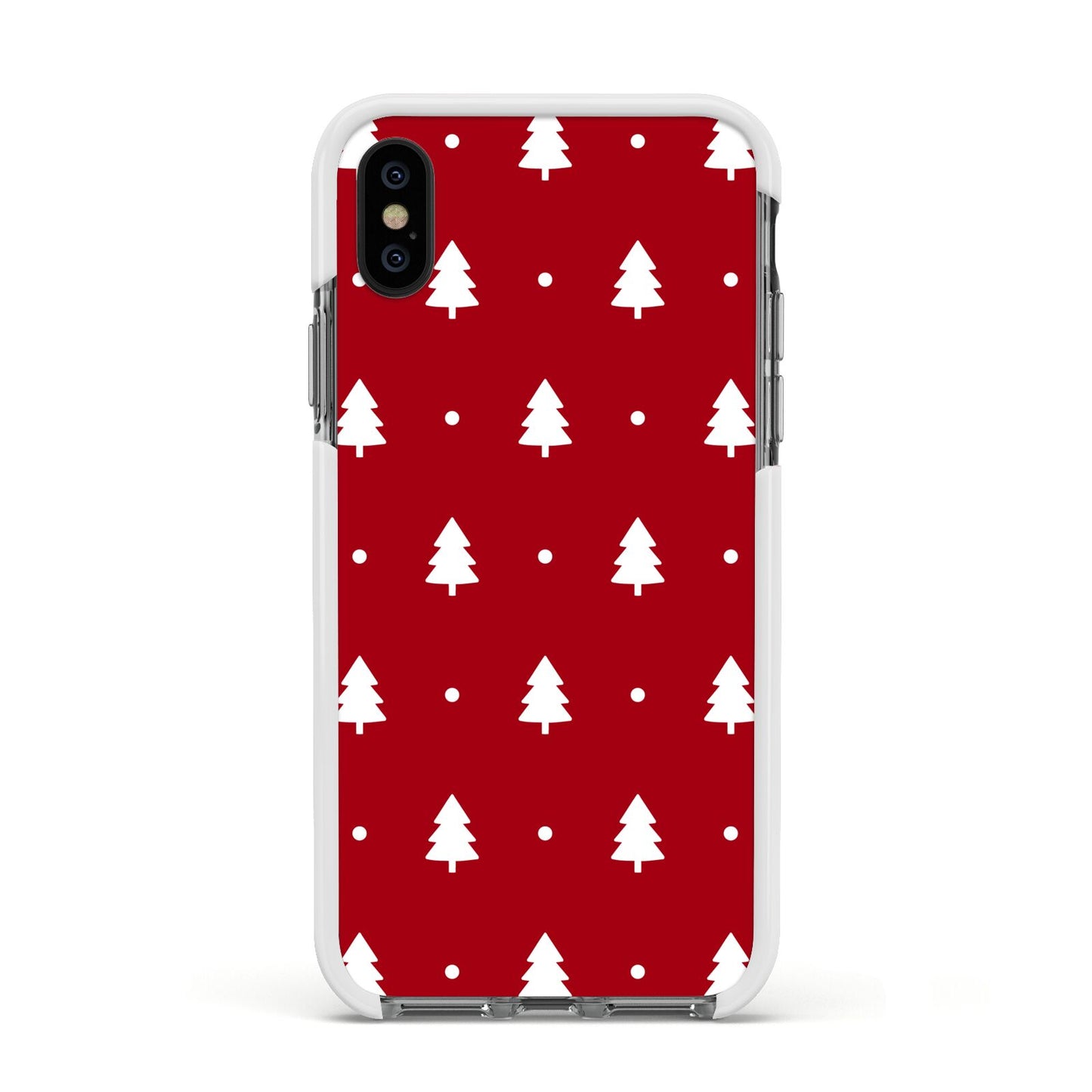 Classic Red Christmas Trees Apple iPhone Xs Impact Case White Edge on Black Phone