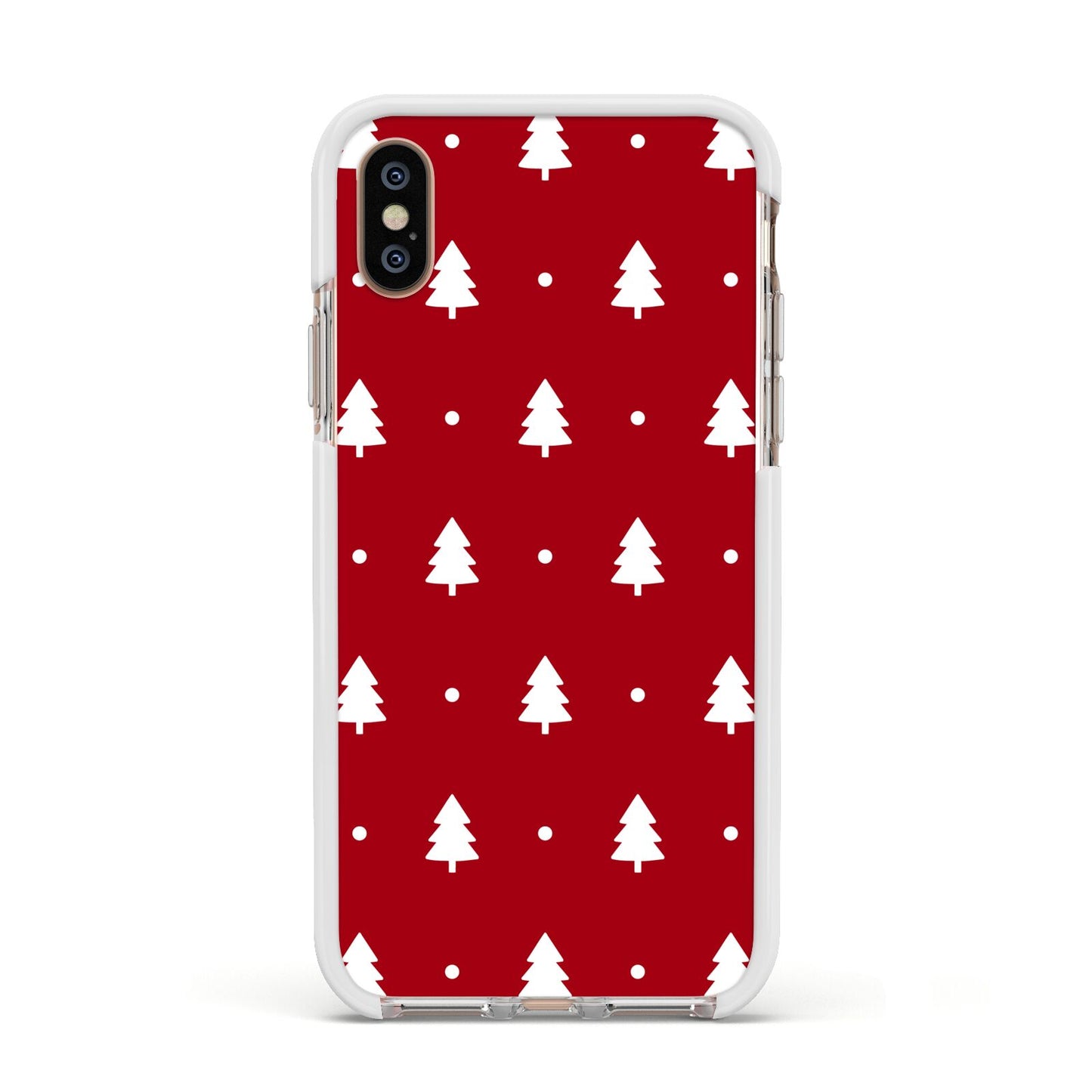 Classic Red Christmas Trees Apple iPhone Xs Impact Case White Edge on Gold Phone