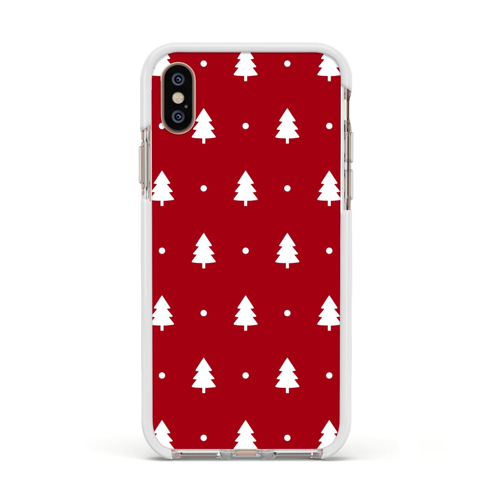 Classic Red Christmas Trees Apple iPhone Xs Impact Case White Edge on Gold Phone