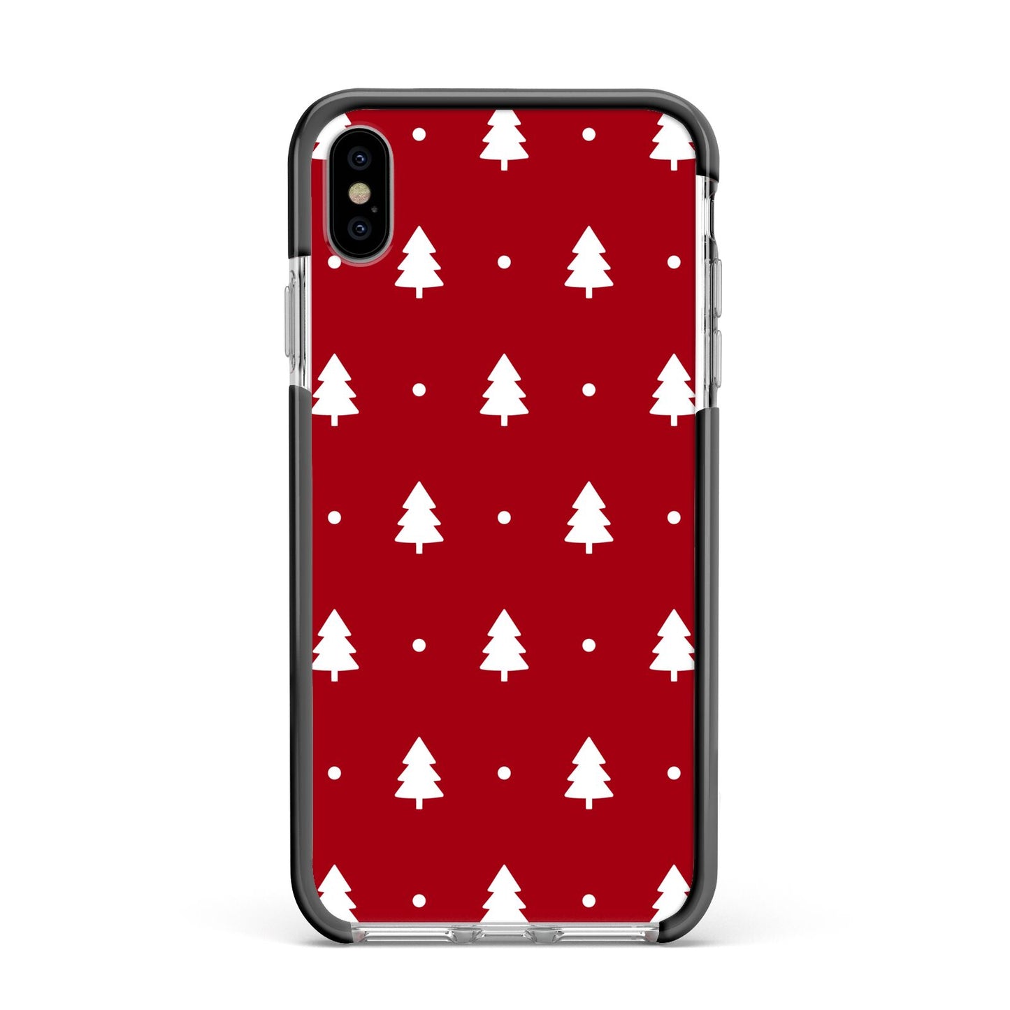 Classic Red Christmas Trees Apple iPhone Xs Max Impact Case Black Edge on Silver Phone