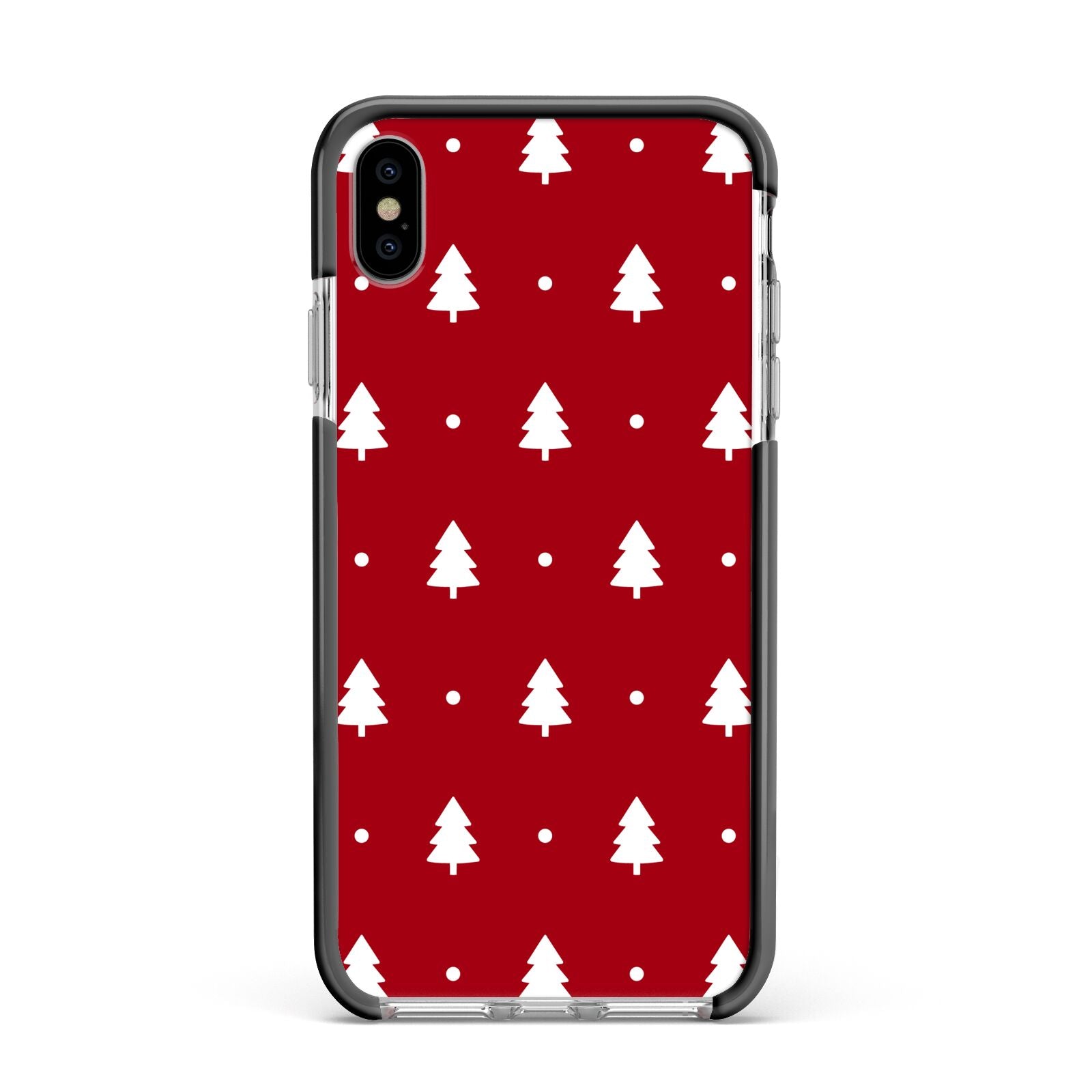 Classic Red Christmas Trees Apple iPhone Xs Max Impact Case Black Edge on Silver Phone
