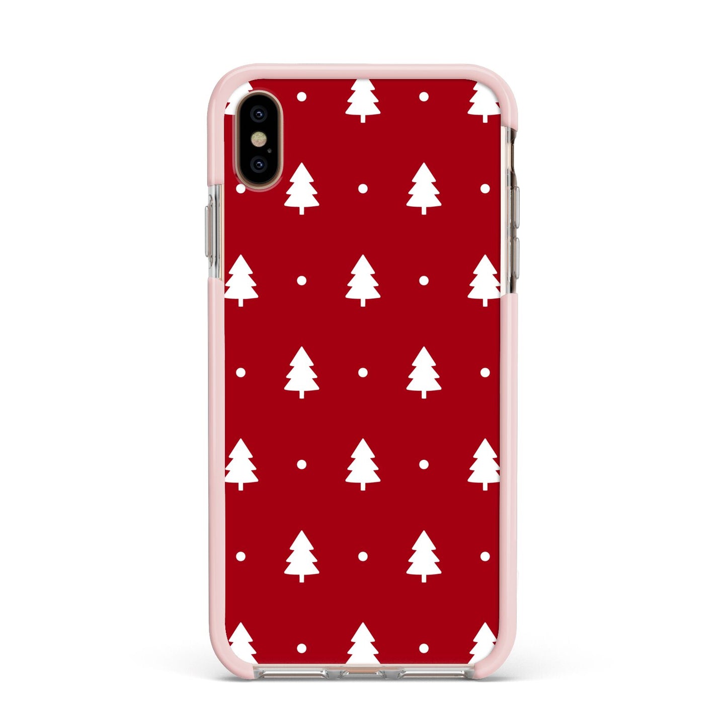 Classic Red Christmas Trees Apple iPhone Xs Max Impact Case Pink Edge on Gold Phone