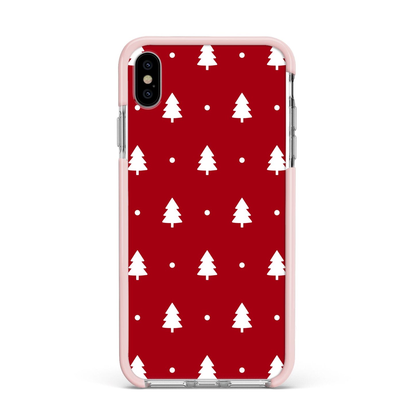 Classic Red Christmas Trees Apple iPhone Xs Max Impact Case Pink Edge on Silver Phone