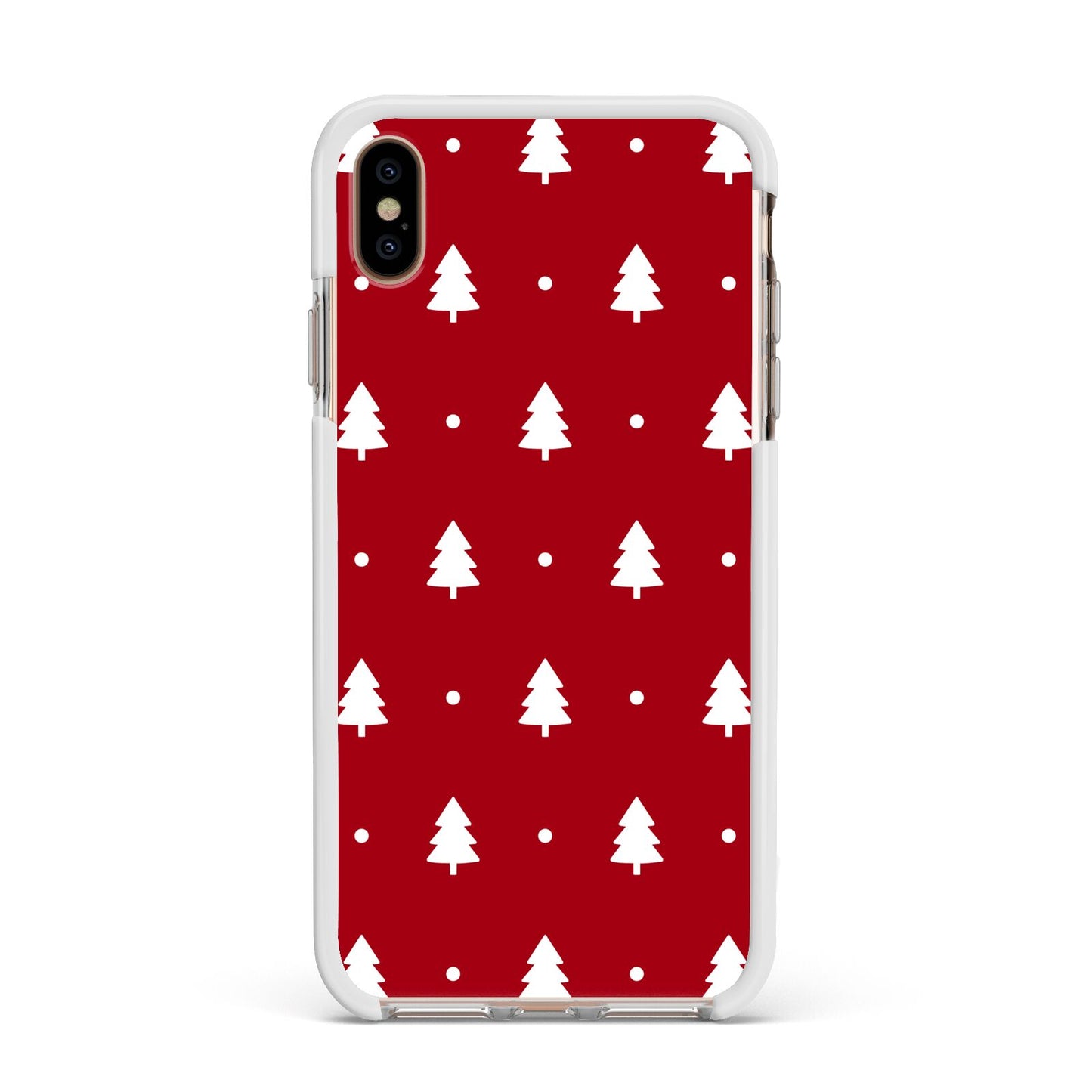 Classic Red Christmas Trees Apple iPhone Xs Max Impact Case White Edge on Gold Phone