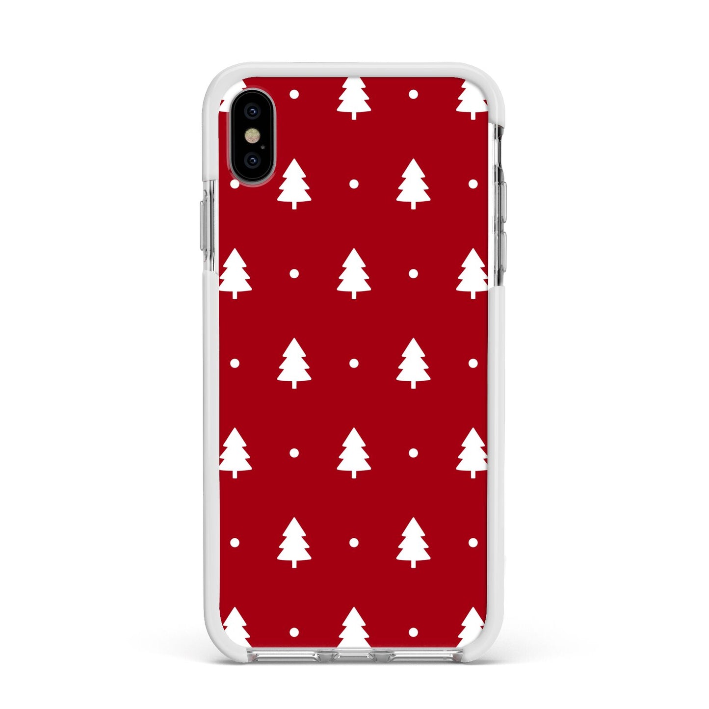 Classic Red Christmas Trees Apple iPhone Xs Max Impact Case White Edge on Silver Phone
