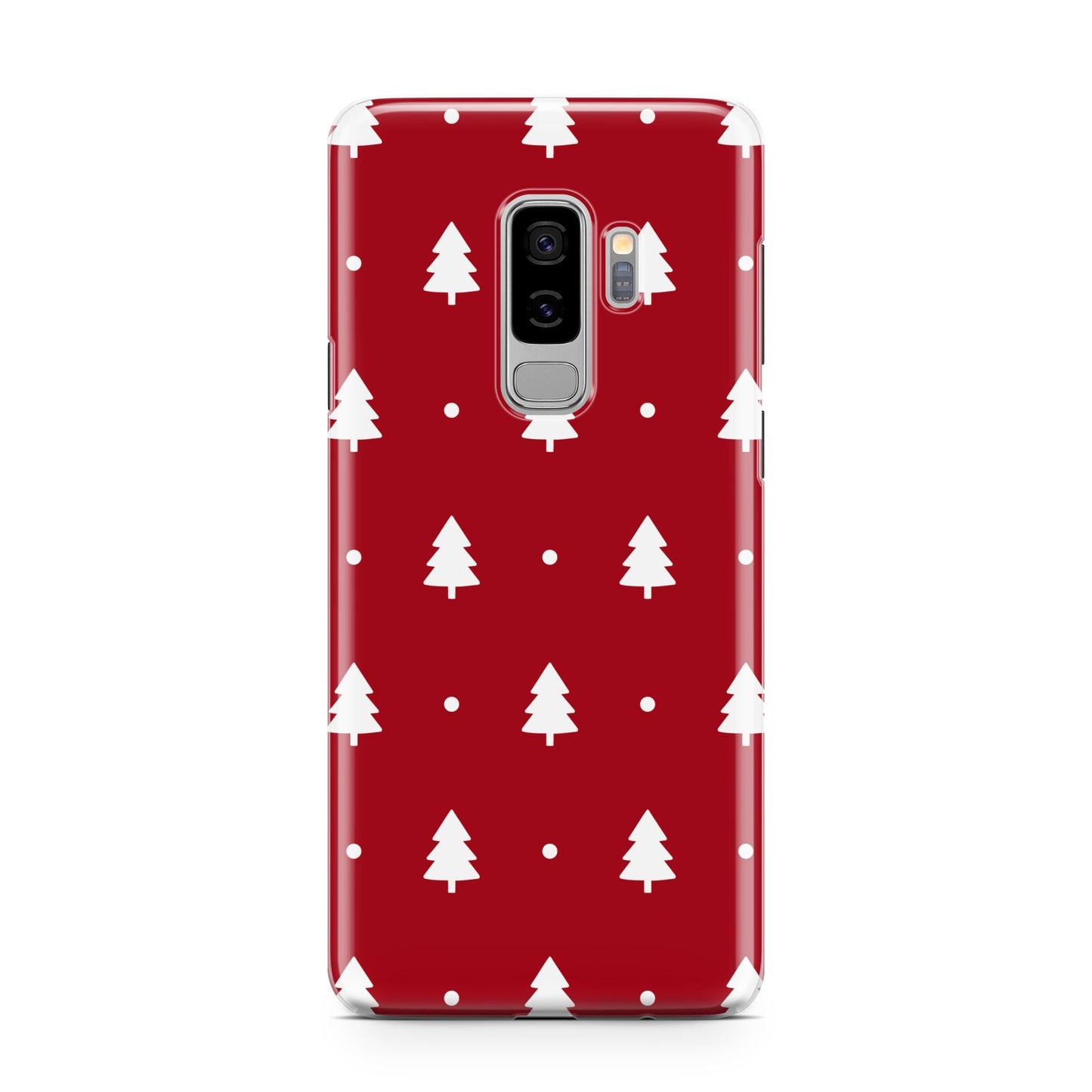 Classic Red Christmas Trees Samsung Galaxy S9 Plus Case on Silver phone