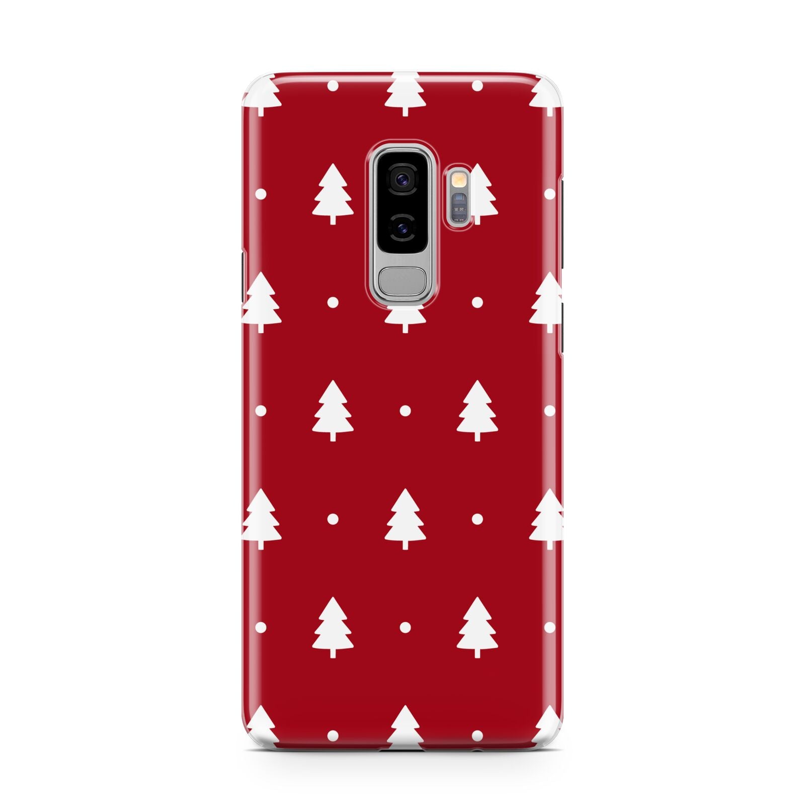 Classic Red Christmas Trees Samsung Galaxy S9 Plus Case on Silver phone