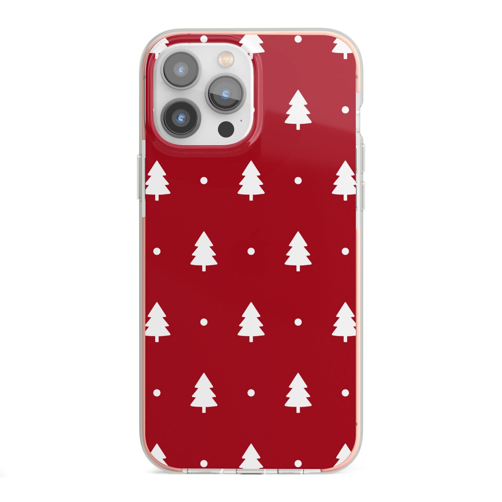 Classic Red Christmas Trees iPhone 13 Pro Max TPU Impact Case with Pink Edges