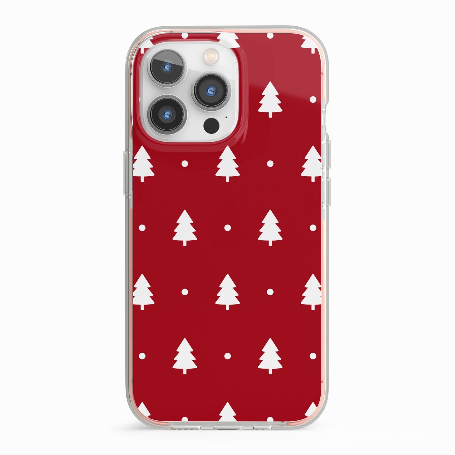 Classic Red Christmas Trees iPhone 13 Pro TPU Impact Case with Pink Edges