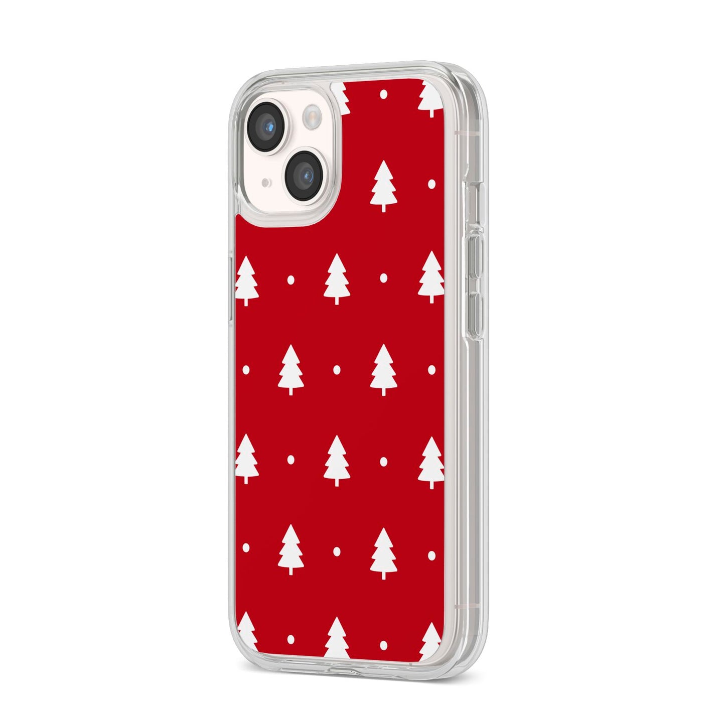 Classic Red Christmas Trees iPhone 14 Clear Tough Case Starlight Angled Image