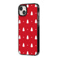 Classic Red Christmas Trees iPhone 14 Plus Black Impact Case Side Angle on Silver phone