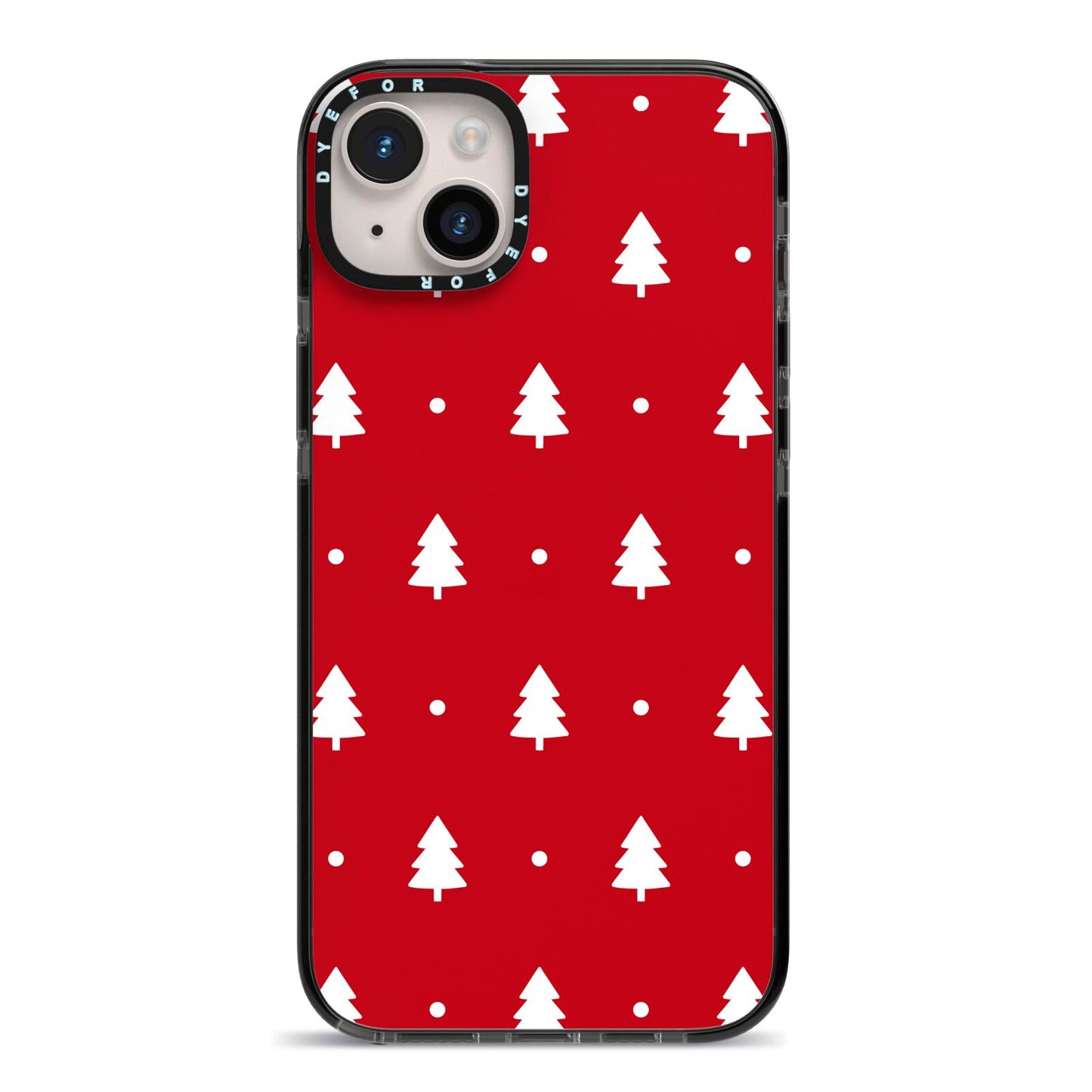 Classic Red Christmas Trees iPhone 14 Plus Black Impact Case on Silver phone