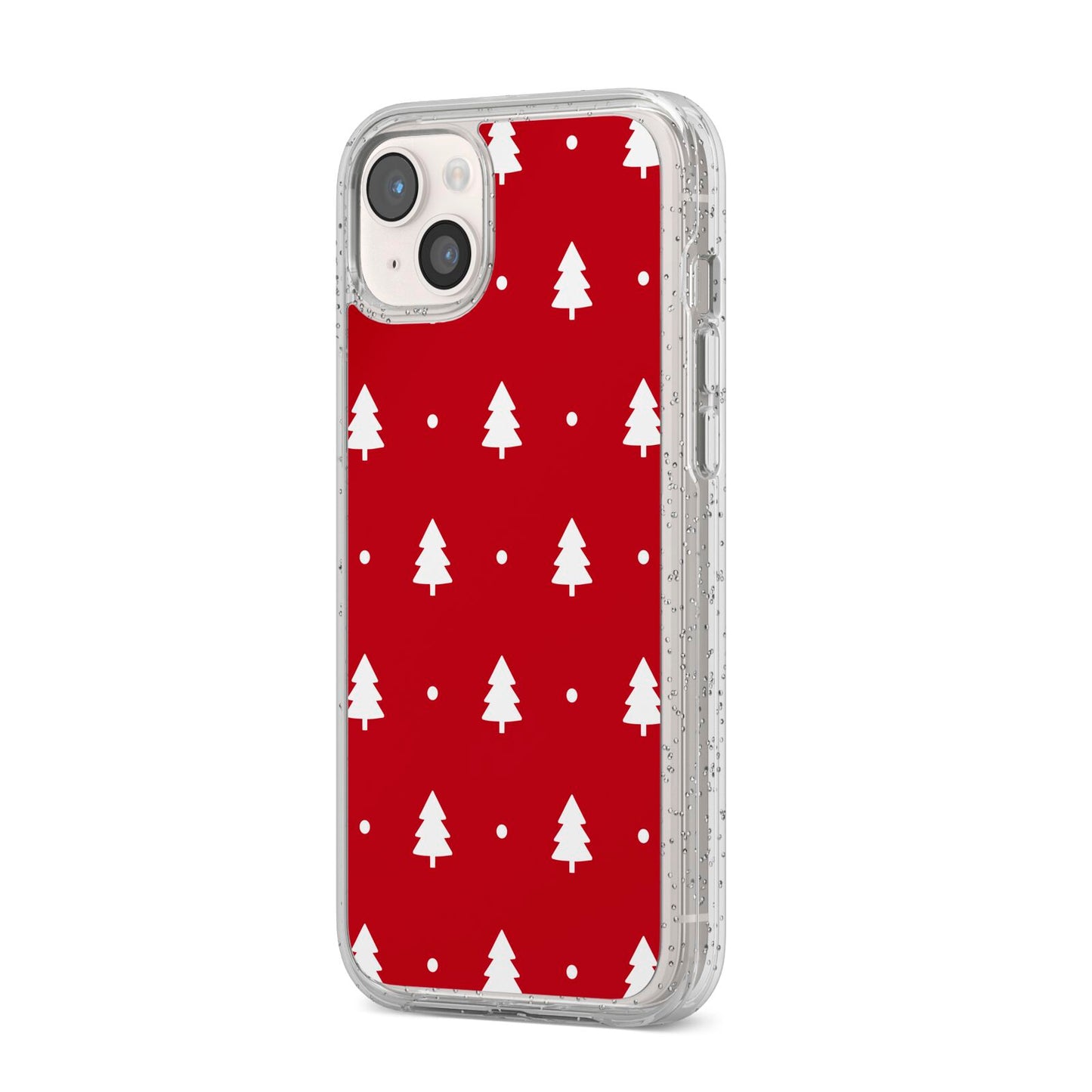 Classic Red Christmas Trees iPhone 14 Plus Glitter Tough Case Starlight Angled Image