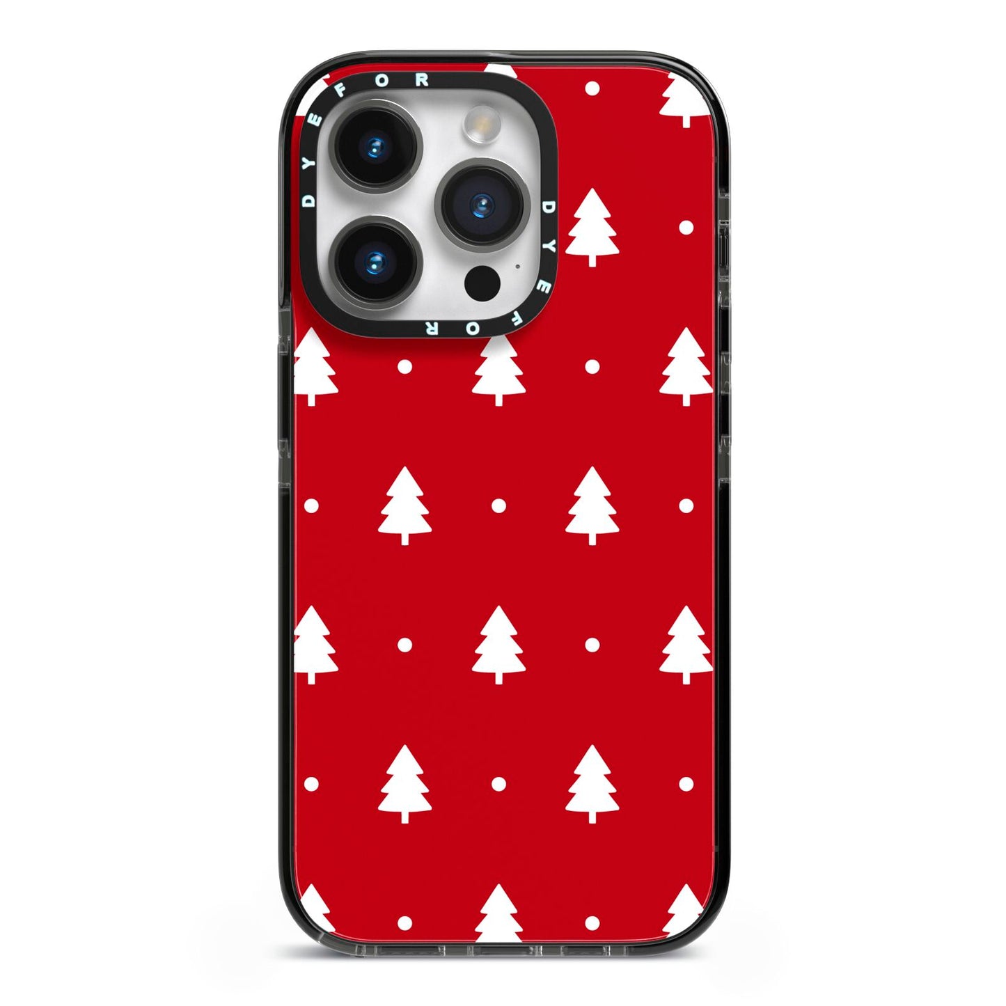 Classic Red Christmas Trees iPhone 14 Pro Black Impact Case on Silver phone