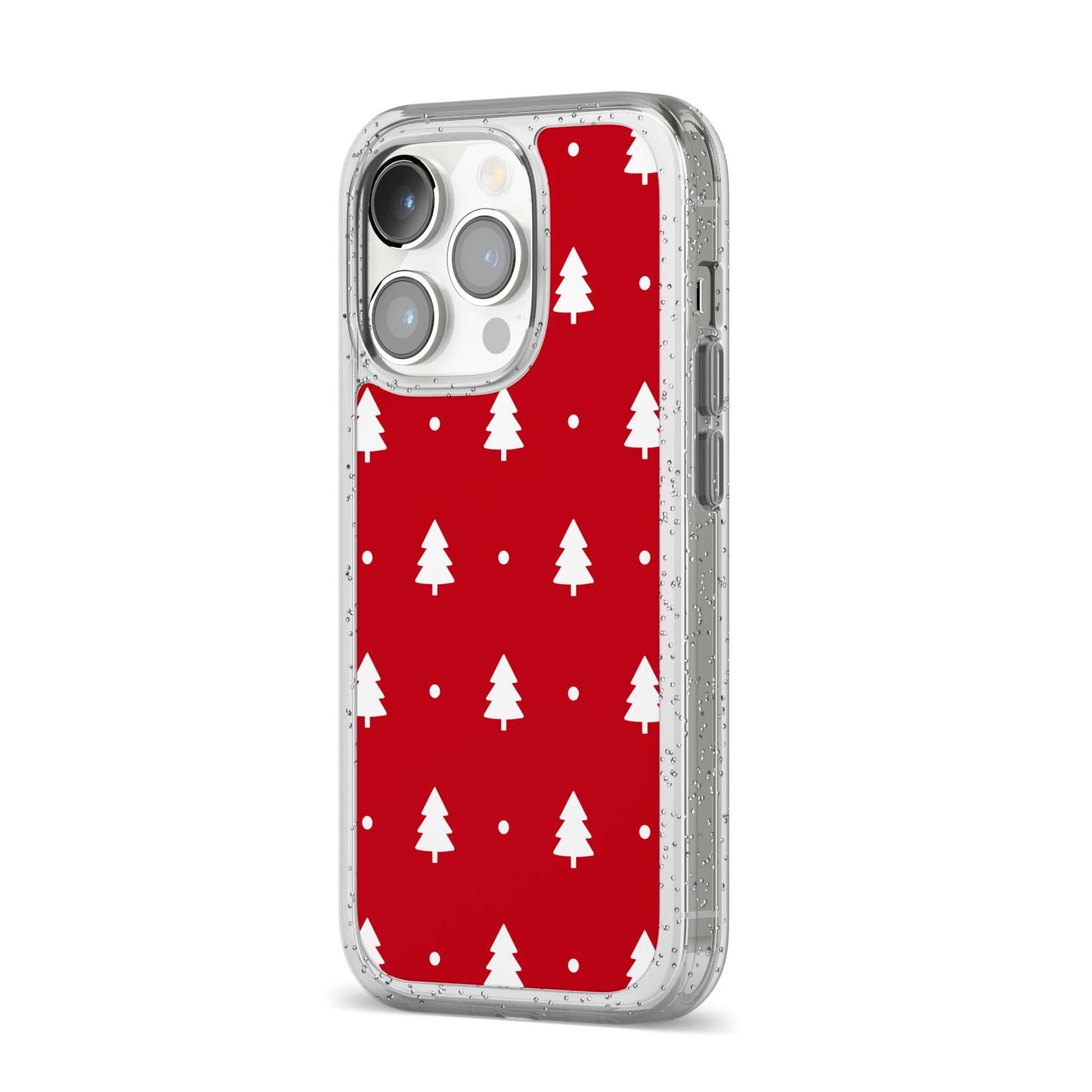 Classic Red Christmas Trees iPhone 14 Pro Glitter Tough Case Silver Angled Image