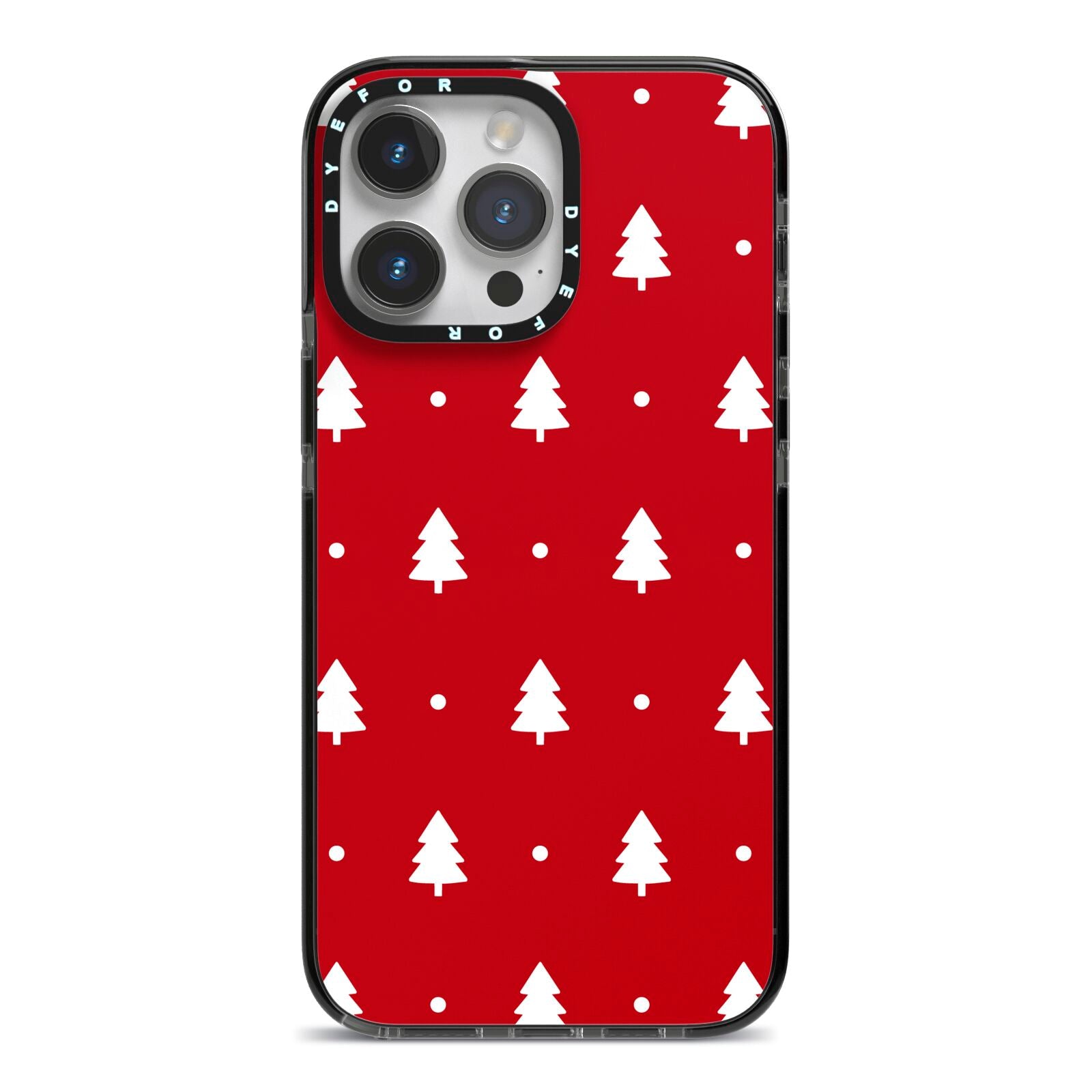Classic Red Christmas Trees iPhone 14 Pro Max Black Impact Case on Silver phone