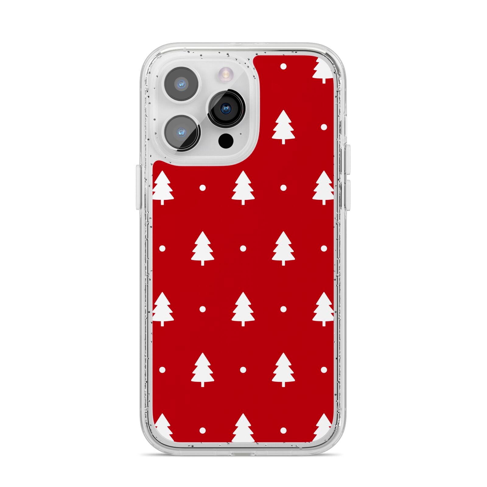Classic Red Christmas Trees iPhone 14 Pro Max Glitter Tough Case Silver