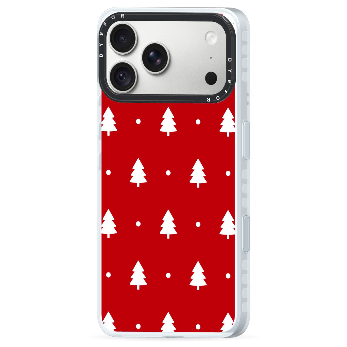 Classic Red Christmas Trees iPhone 18 Pro Max Black Impact Pre order Case Side Angle on Silver phone