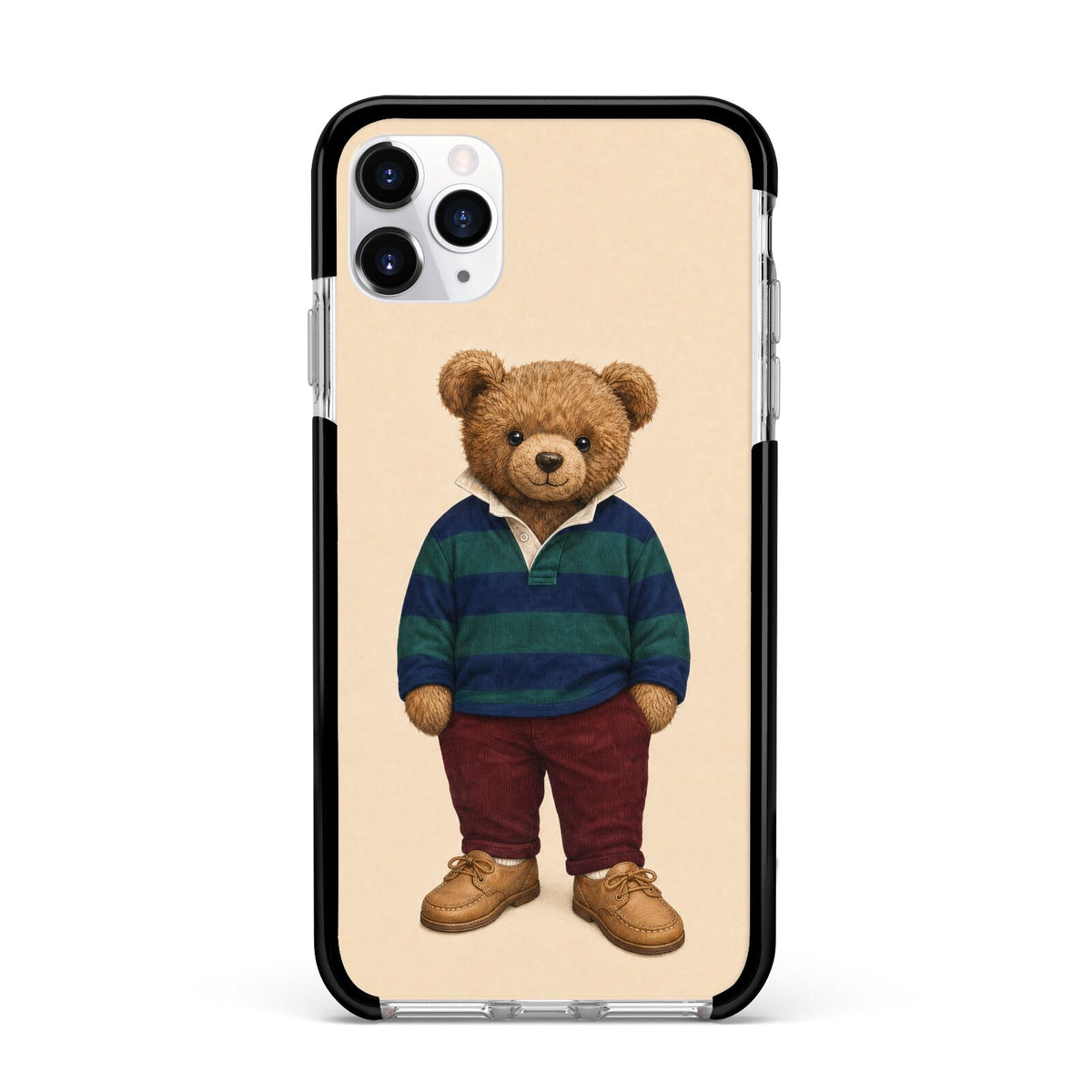 Clubhouse Teddy Apple iPhone 11 Pro Max in Silver with Black Impact Case