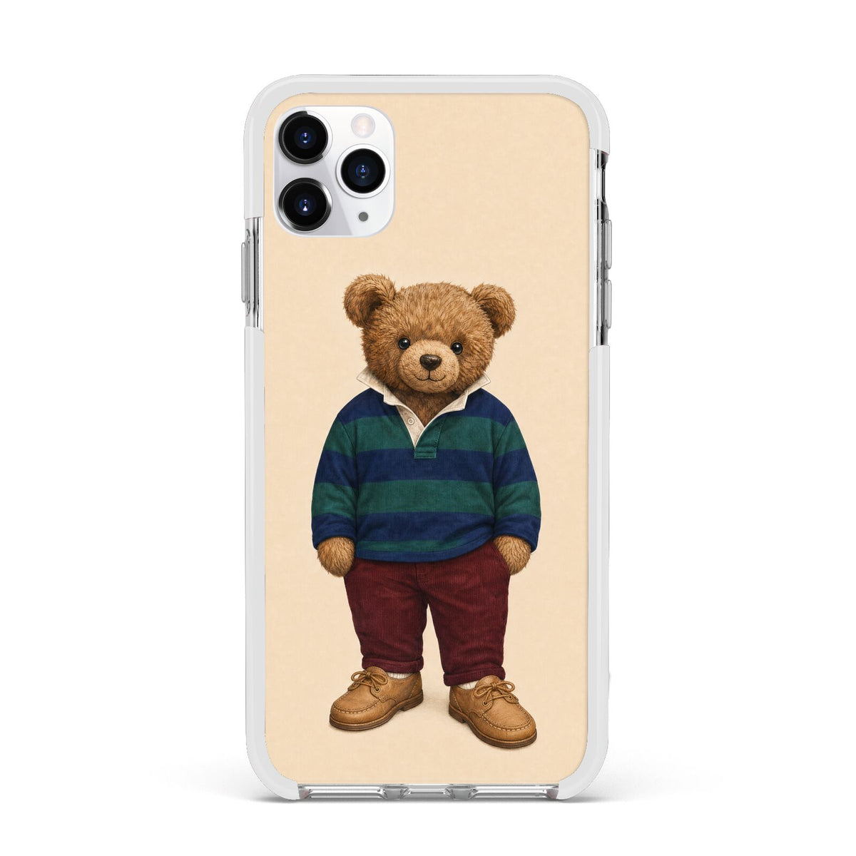 Clubhouse Teddy Apple iPhone 11 Pro Max in Silver with White Impact Case