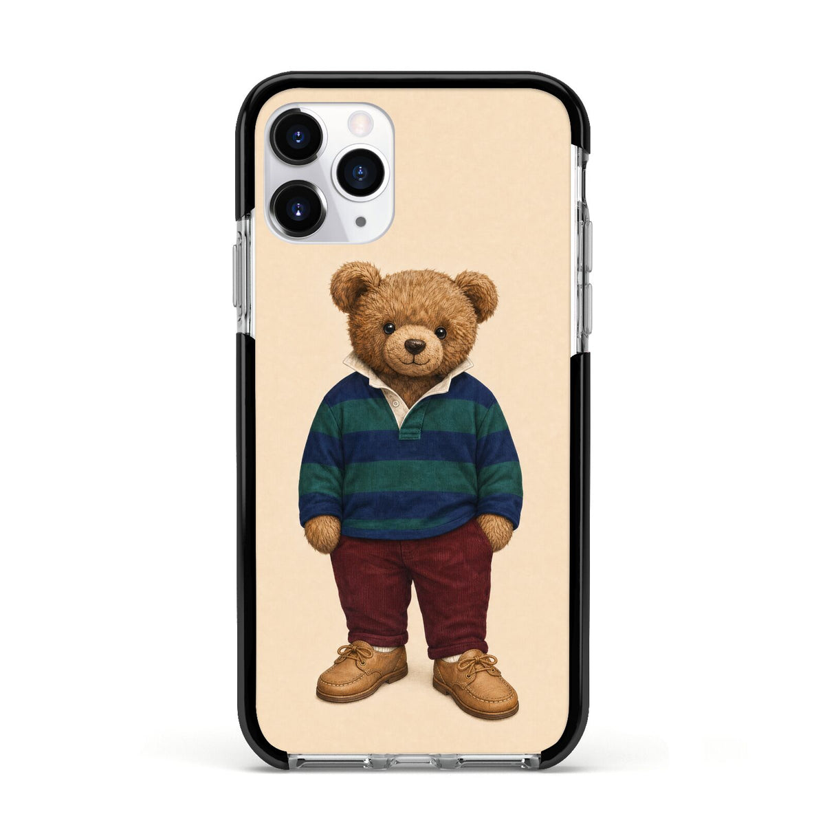 Clubhouse Teddy Apple iPhone 11 Pro in Silver with Black Impact Case