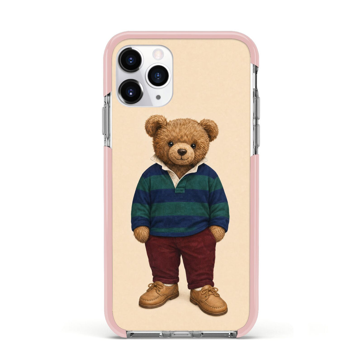 Clubhouse Teddy Apple iPhone 11 Pro in Silver with Pink Impact Case