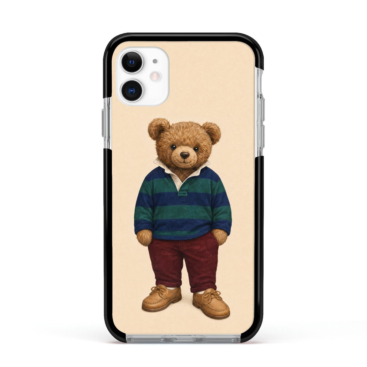 Clubhouse Teddy Apple iPhone 11 in White with Black Impact Case