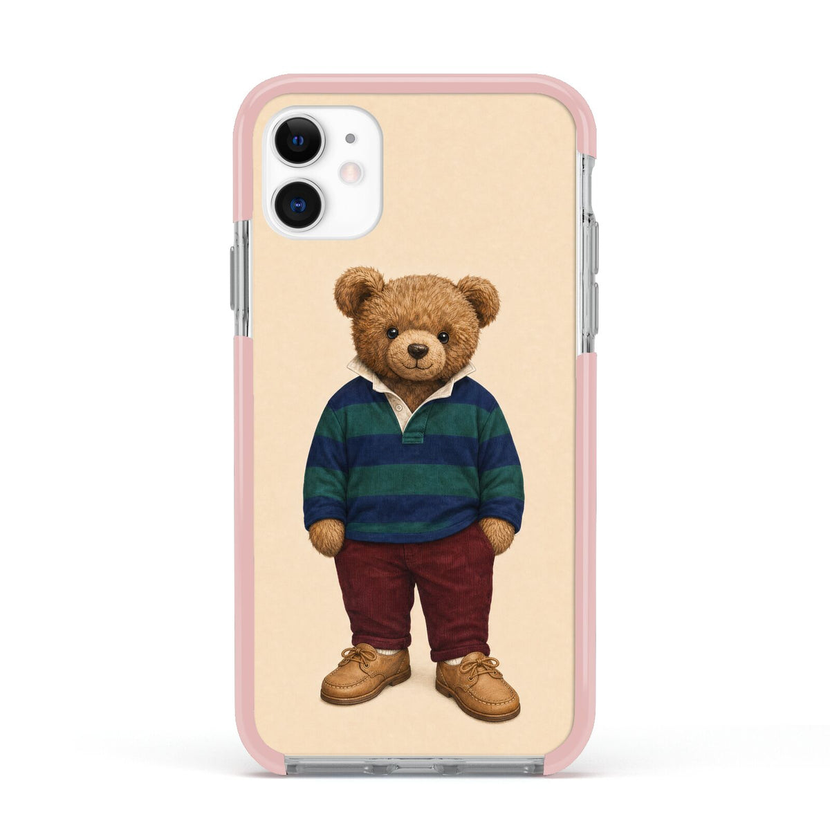 Clubhouse Teddy Apple iPhone 11 in White with Pink Impact Case