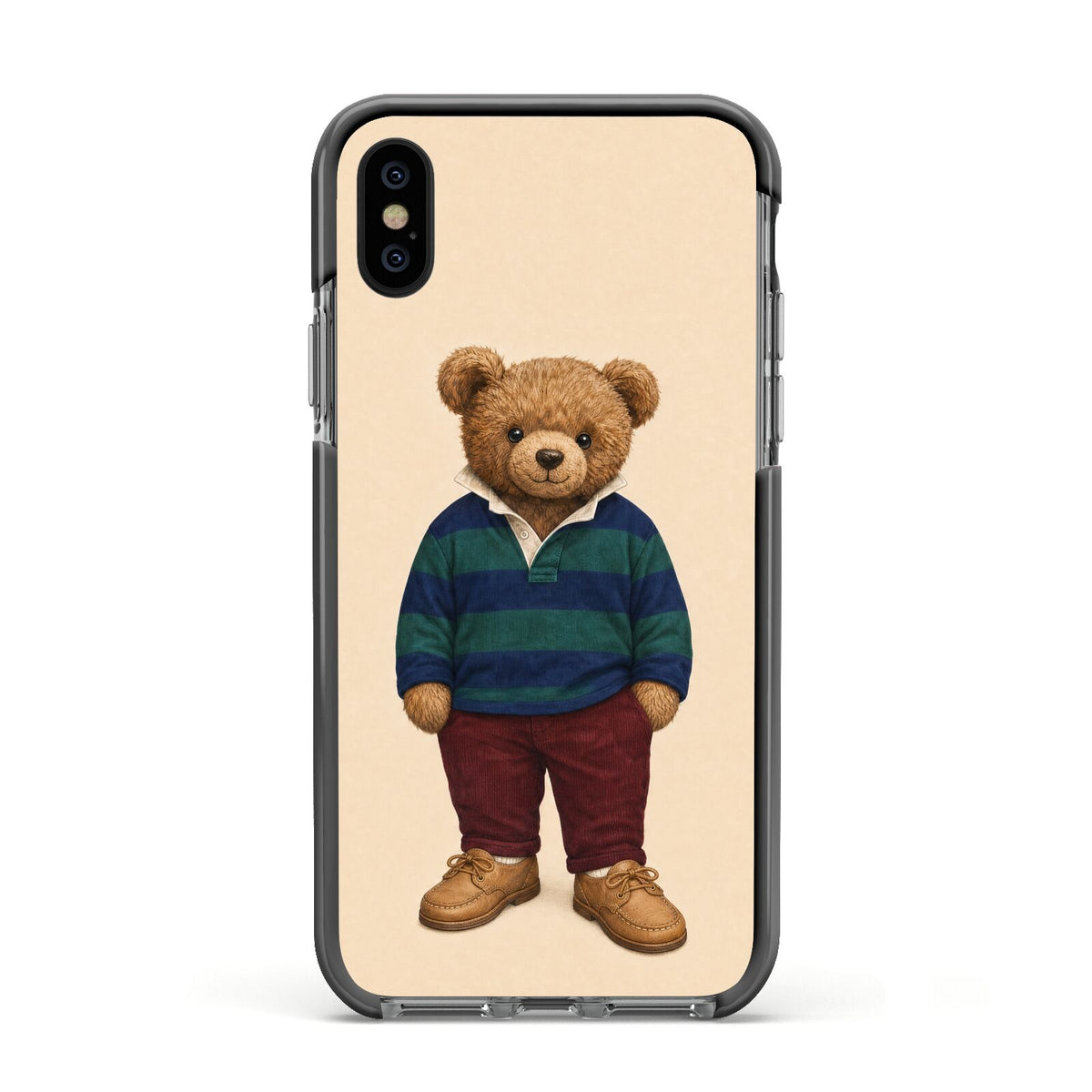 Clubhouse Teddy Apple iPhone Xs Impact Case Black Edge on Black Phone