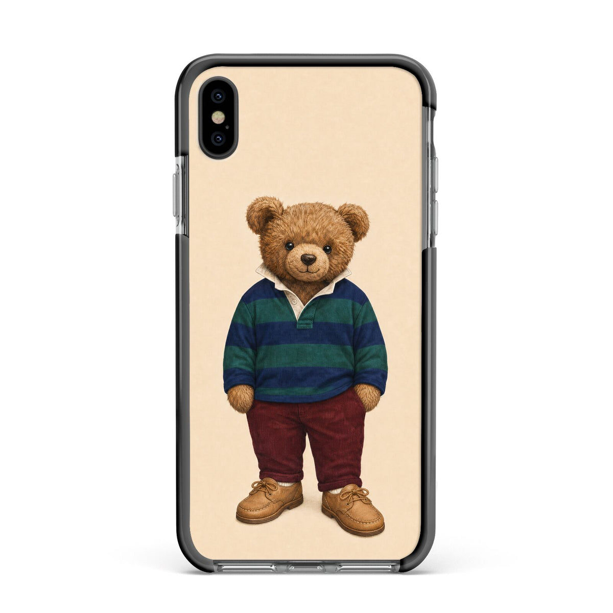 Clubhouse Teddy Apple iPhone Xs Max Impact Case Black Edge on Black Phone