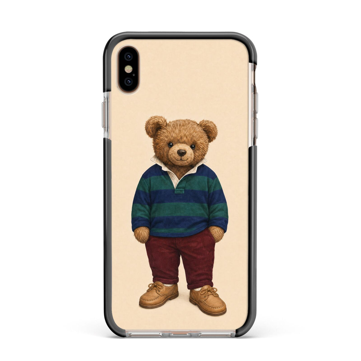 Clubhouse Teddy Apple iPhone Xs Max Impact Case Black Edge on Gold Phone