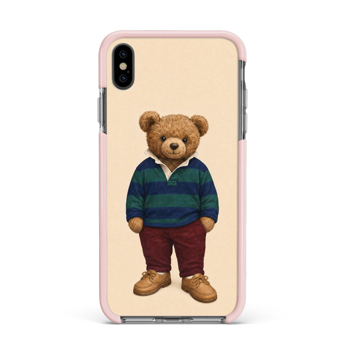 Clubhouse Teddy Apple iPhone Xs Max Impact Case Pink Edge on Black Phone