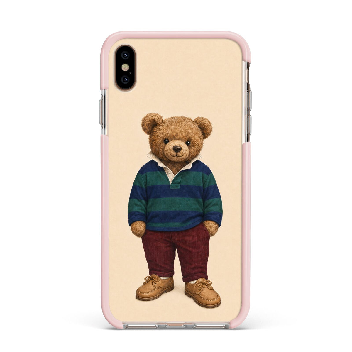 Clubhouse Teddy Apple iPhone Xs Max Impact Case Pink Edge on Gold Phone