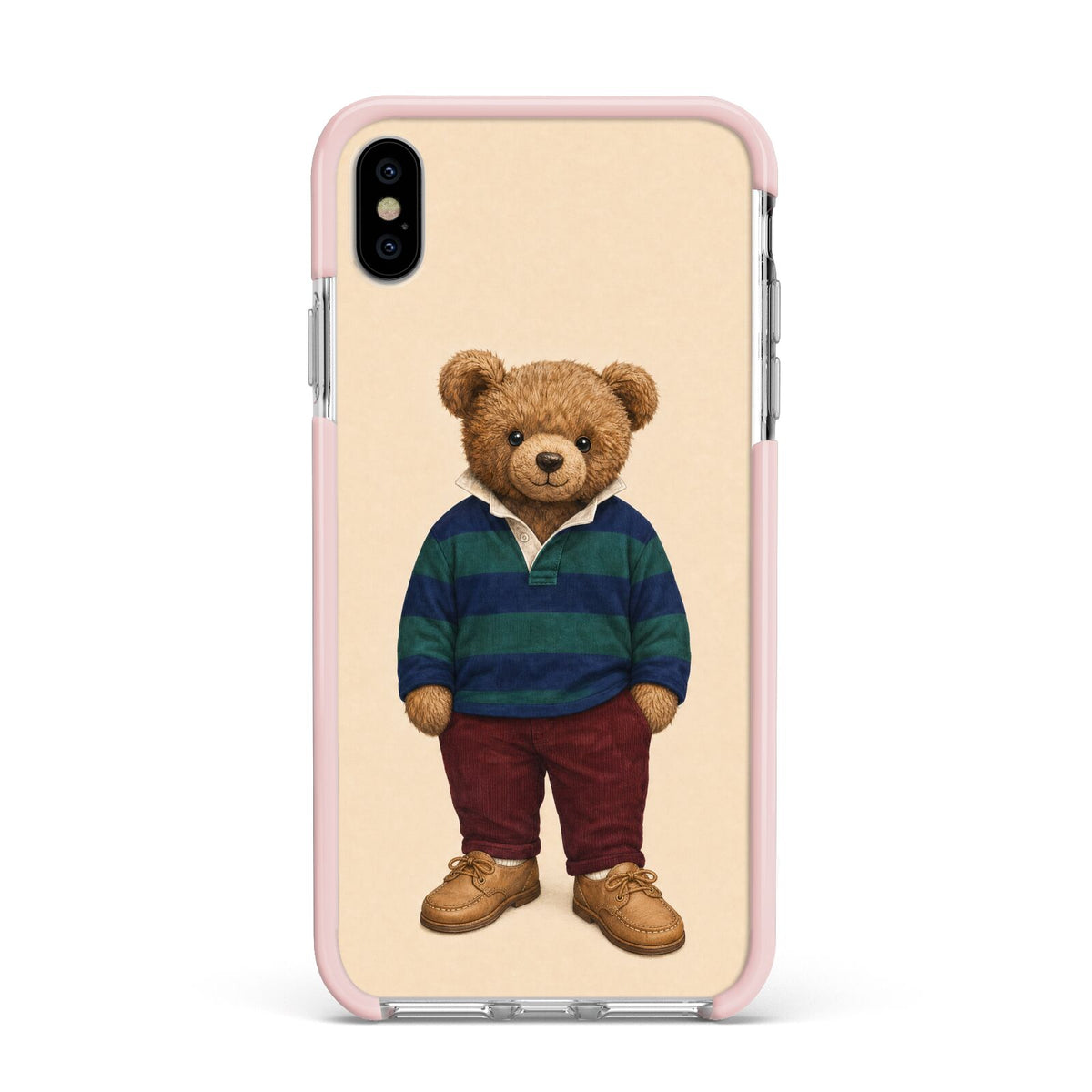 Clubhouse Teddy Apple iPhone Xs Max Impact Case Pink Edge on Silver Phone