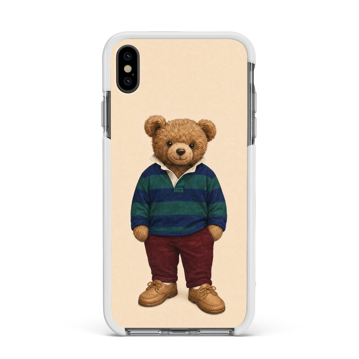 Clubhouse Teddy Apple iPhone Xs Max Impact Case White Edge on Black Phone