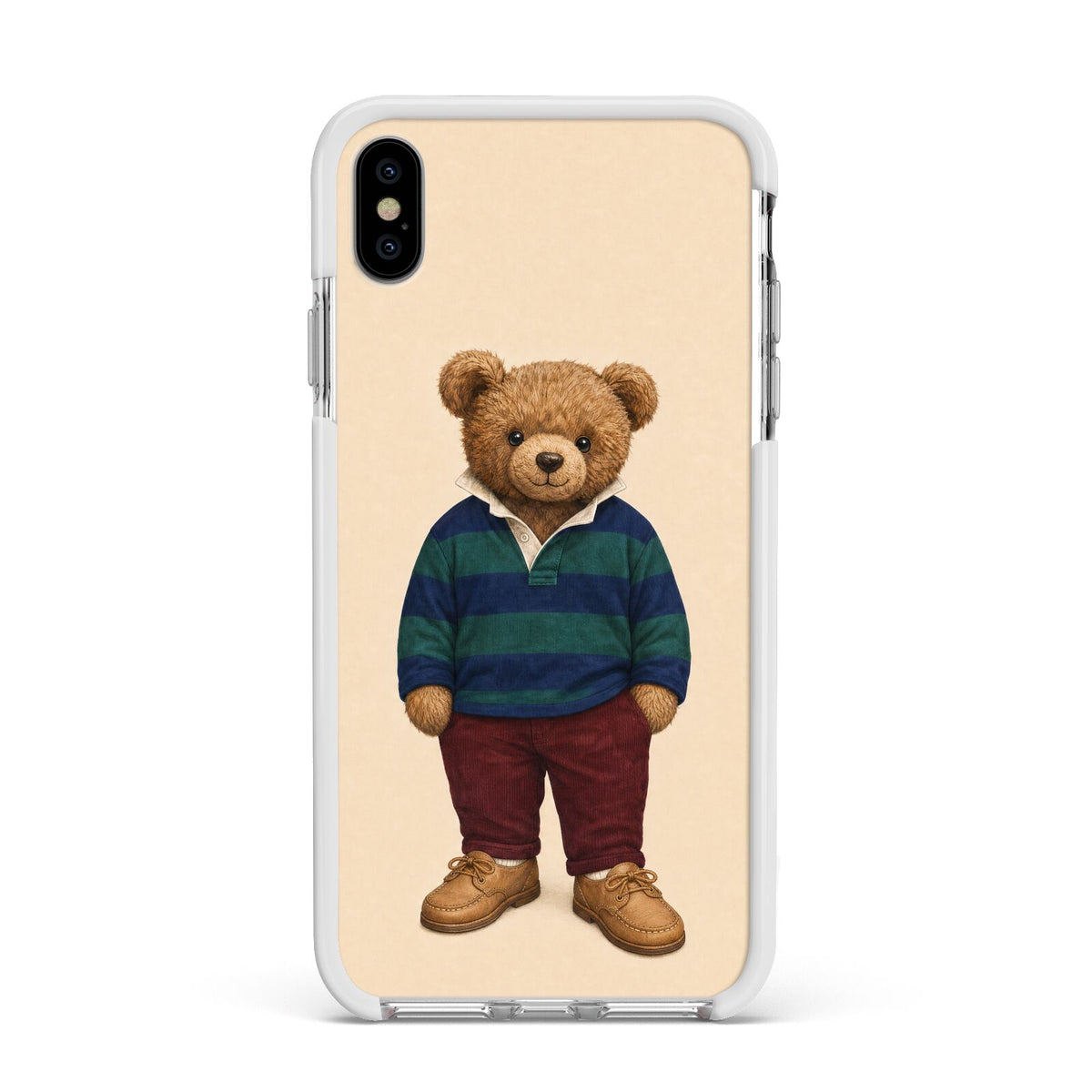 Clubhouse Teddy Apple iPhone Xs Max Impact Case White Edge on Silver Phone