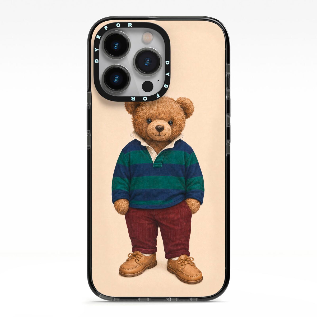 Clubhouse Teddy iPhone 13 Pro Black Impact Case on Silver phone