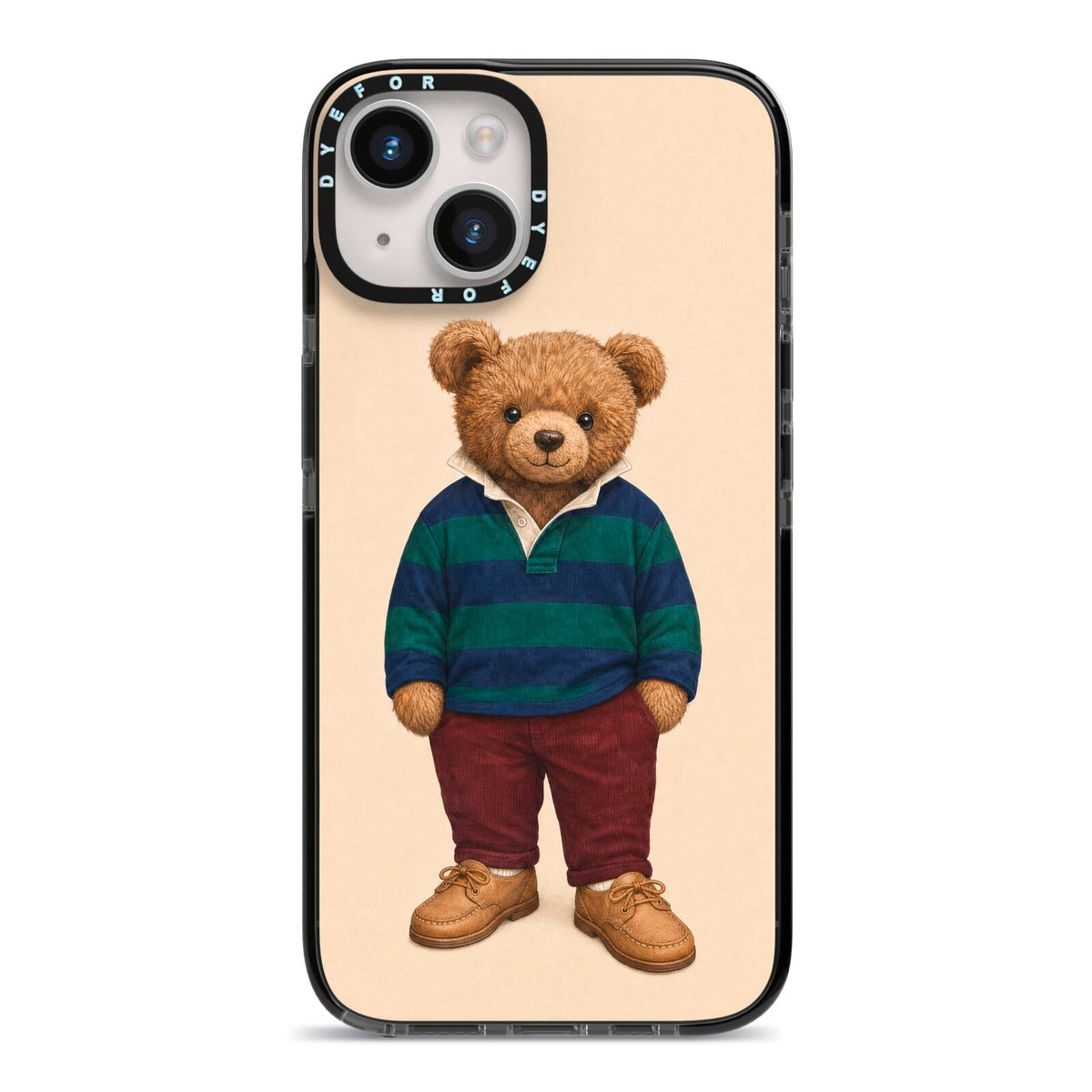 Clubhouse Teddy iPhone 14 Black Impact Case on Silver phone