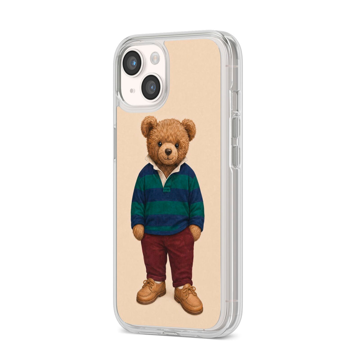 Clubhouse Teddy iPhone 14 Clear Tough Case Starlight Angled Image