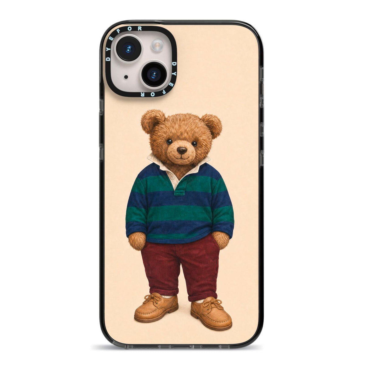 Clubhouse Teddy iPhone 14 Plus Black Impact Case on Silver phone