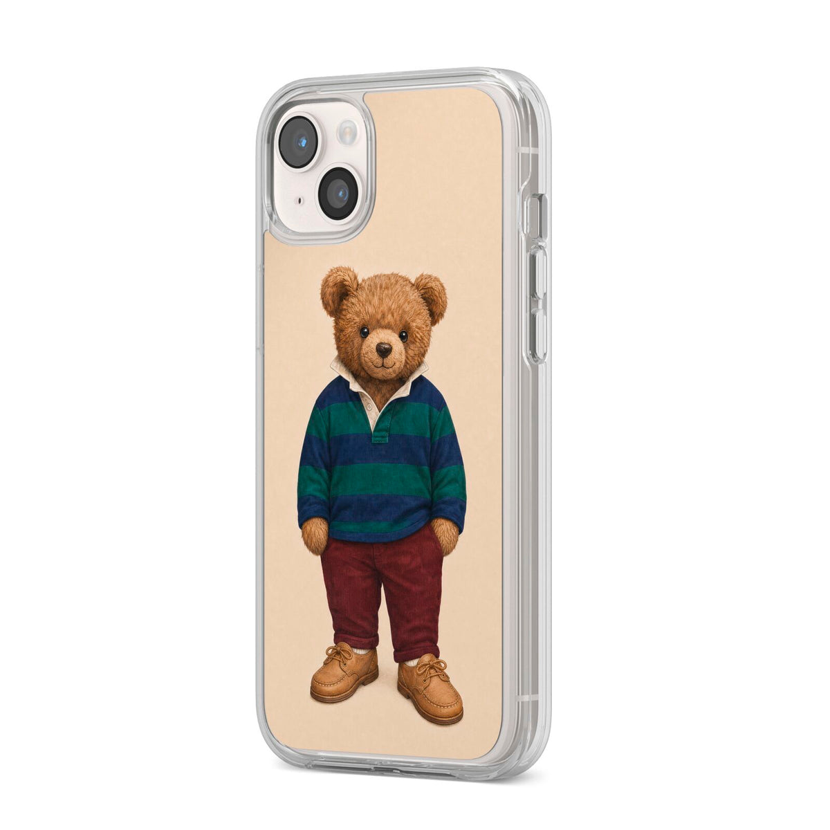 Clubhouse Teddy iPhone 14 Plus Clear Tough Case Starlight Angled Image
