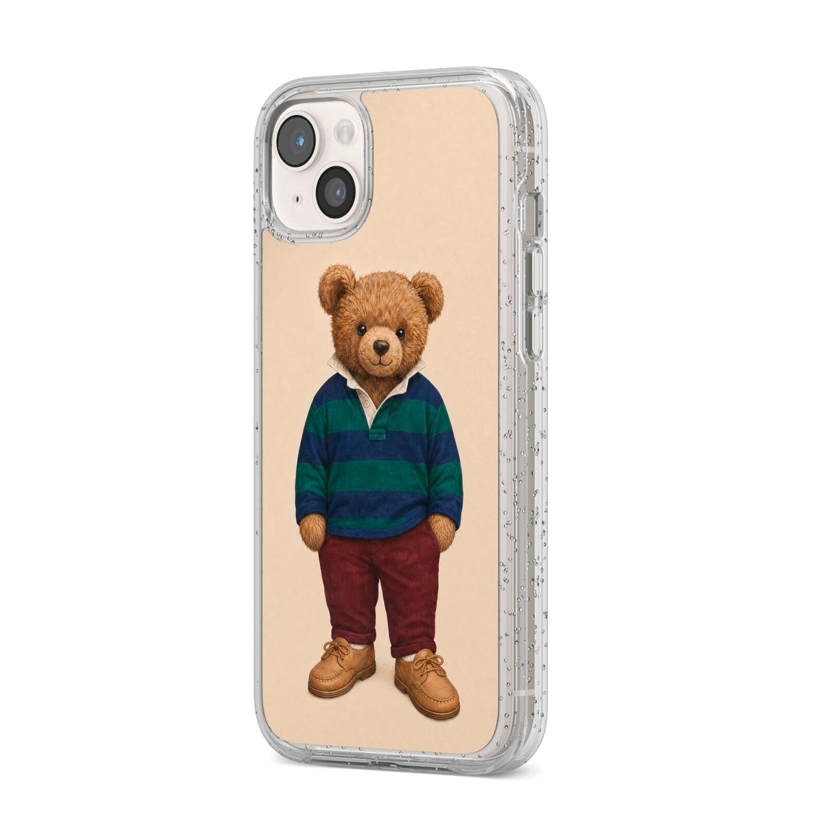 Clubhouse Teddy iPhone 14 Plus Glitter Tough Case Starlight Angled Image