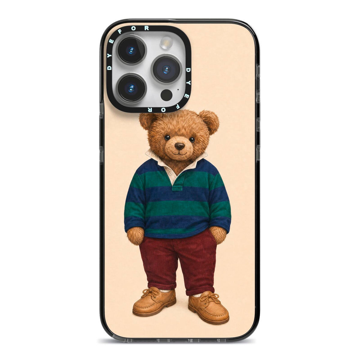 Clubhouse Teddy iPhone 14 Pro Max Black Impact Case on Silver phone