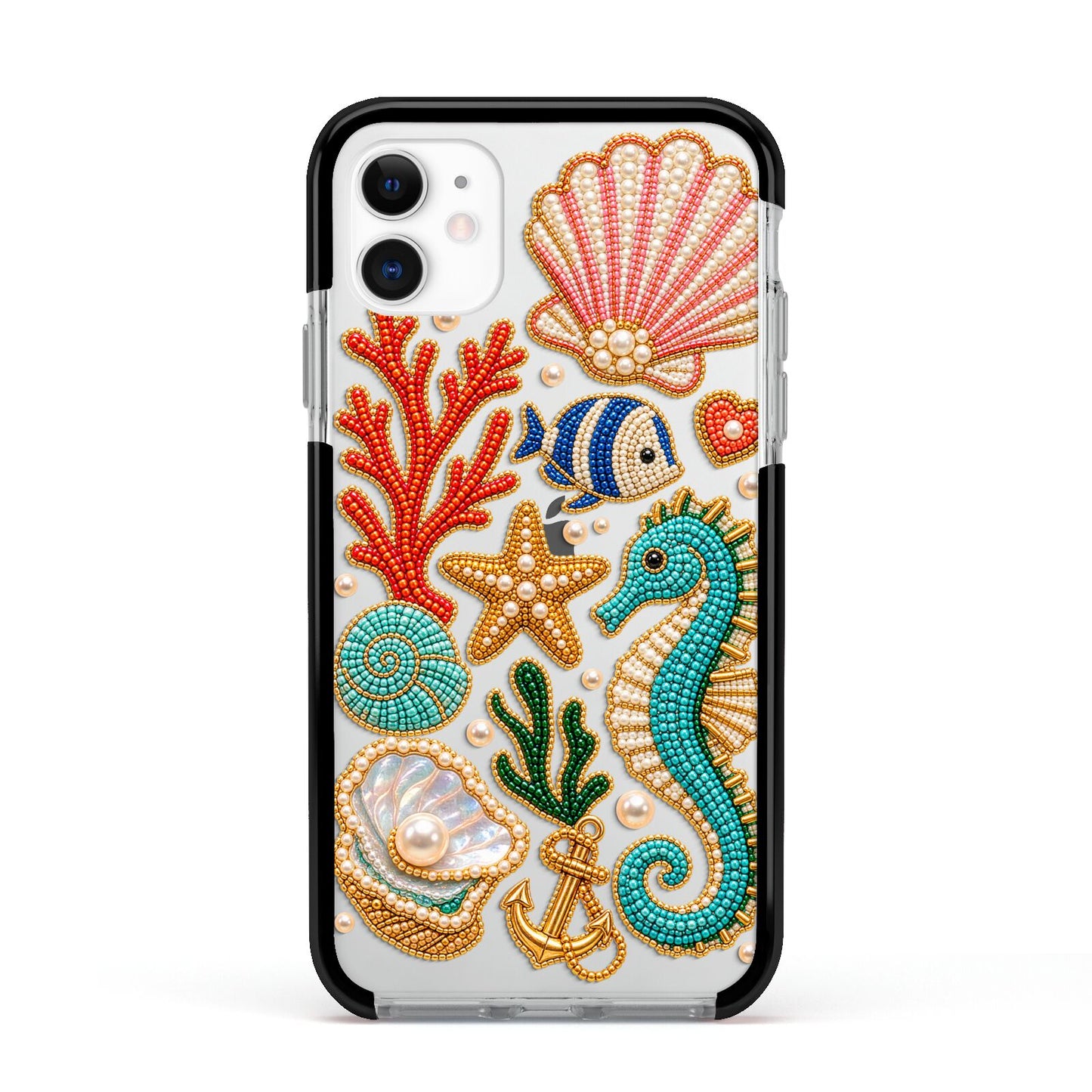 Coastal Treasures Charms Apple iPhone 11 in White with Black Impact Case