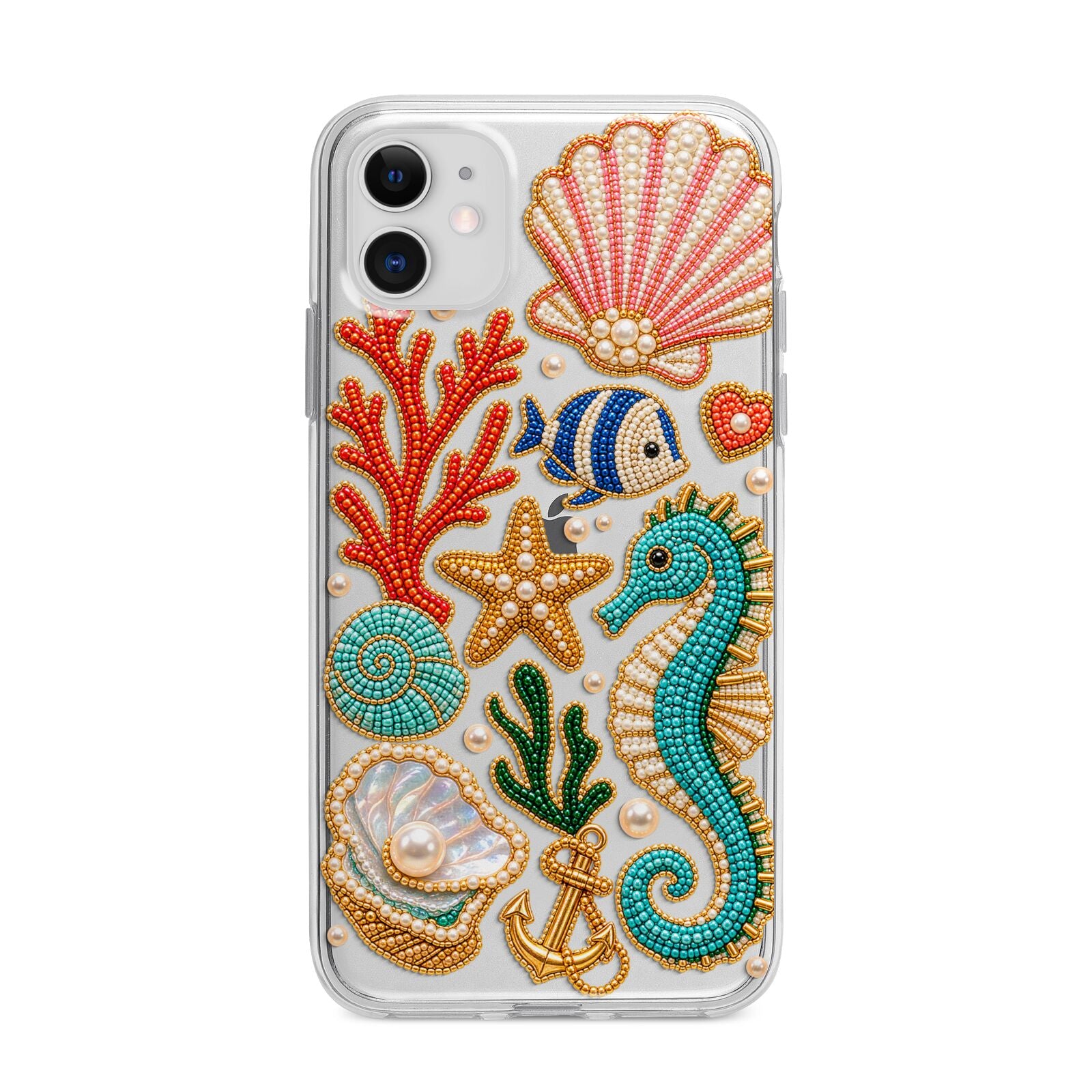 Coastal Treasures Charms Apple iPhone 11 in White with Bumper Case